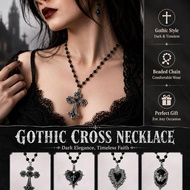 Gothic Bat Cross Pendant Necklace, Y2k Personalized Thorn As Necklace, Stacked Black Halloween E8a6