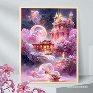 夢幻花園城堡0基礎diy數字油畫手繪油彩畫丙烯填充裝飾畫
