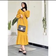 Siska midi dress bahan crinkle / Tali Belakang / size M L XL XXL XXXL