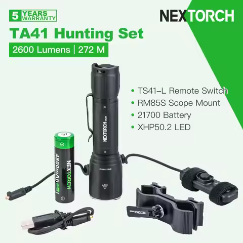 Nextorch TA41 Tactical Flashlight Hunting Set with Remote Switch & Scope Mount, 2600 Lumens 272m Bea