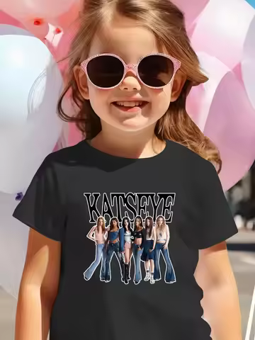 KATSEYE Girls' Inspired Graphic T-Shirt Cute Korean Pop Group Print with KATSEYE Lettering Member Ph