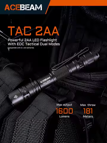 ACEBEAM TAC 2AA EDC Flashlight Rechargeable Wide Voltage(1.2-4.8V) LED Torch With Self Defense Strob