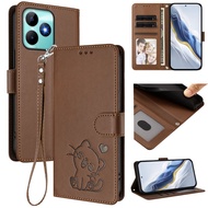 Casing Cover for Realme Note 70 70T 60 60X 50 Realme C63 C61 C53 C51, Cute Cartoon Cat Flip Wallet P