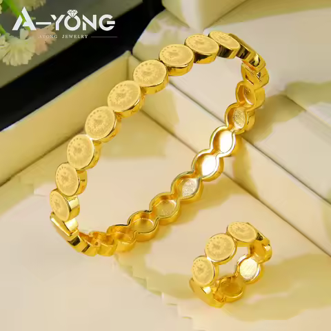 Luxury Turkish Gold Plated Coins Bracelet Set 21k Gold Color Saudi Fashion Cuff Bangles Dubai Muslim