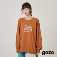 [gozo] gozo Shop Printing University T (Dark Orange/Dark Blue _ F) | Women's Round Neck Casual