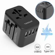 TESSAN - Universal Travel Adapter 18W/35W/65W/85W/100W/140W with Dual USB & Type C Ports UK Plug Fas