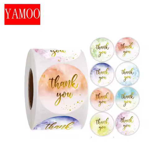 Colorful round "thank you" sticker seal label paper roll packaging decoration handmade thank you sti