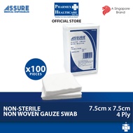 ASSURE Gauze Swab Non-Woven Non-Sterile 7.5cm x 7.5cm x 4-Ply 100pce/Pkt