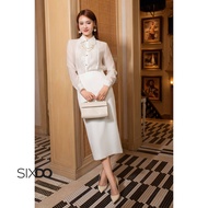 Chân váy bút chì thô trắng xẻ sau SIXDO (White Raw Pencil Skirt)