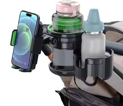 3 In 1 Universal Baby Stroller Cup Holder with Phone Stand 2 Drink Holder Cup for Pram, Bike, Motorc