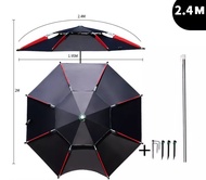 🐟2.6m ขนาดใหญ่🐟ร่มตกปลา ร่มตกปลาชิงลิว กันแดด UV/กันพายุฝน ร่มตกปลา 2 ชั้น อุปกรณ์ชิงหลิว ร่มยูนิเวอ