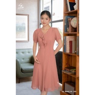 Đầm kiểu nữ Đan Châu 3646,vải voan hột,2 lớp,cổ tim cách điệu,size M L XL 2XL 3XL