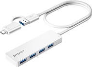 BYEASY USB Hub, USB 3.1 C to USB 3.0 Hub with 4 Ports and 2ft Extended Cable, Ultra Slim Portable USB Splitter for MacBook, Mac Pro/Mini, iMac, Ps4, PS5, Surface Pro, Flash Drive, Samsung(White)