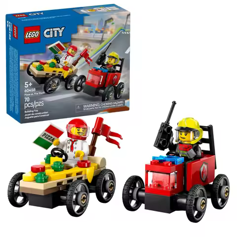 LEGO® City Pizza Vs. Fire Truck Race Car Pack (60458) for Kids Aged 5 and Up Birthday New Year Gift