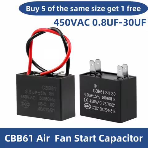 CBB61 Fan Start Capacitor 450V 1UF 1.2UF 1.5UF 2UF 2.5UF 3UF 4UF 5UF 6UF 7UF 8UF 10UF 12UF 15UF 18UF