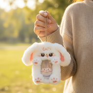 Cute 3 Inch Plush Photocard Holder Campus Card Protective Case Big Ears Rabbit Keychain Pendant Scho
