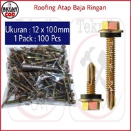 BAUT BAJA RINGAN ATAP ROOFING 12 X 100mm 10 CM - BONUS MATA SOCK KEPALA SKRUP ROFING ATEP KUNING BA