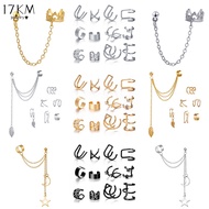 17KM Fashion Gold Silver Pearl Tassel Pendant Earrings Snake Ear Clip Butterfly Moon Star Earring Ac