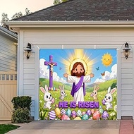 7x8ft Funny He is Risen Garage Door Cover Easter Garage Door Decorations for Kids Family Indoor Outd