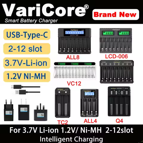 2-12-slot Intelligent Battery Charger for 3.7V 1.5v Lithium 18650 26650 21700 18500 18350 16340 1.2V