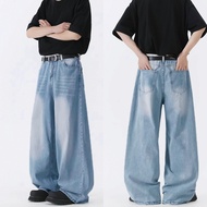 Seluar jeans lelaki blue Korean style baggy pants streetwear casual unisex straight cut denim trouse