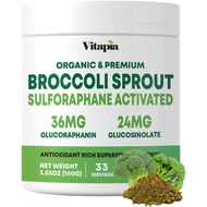 Vitapia Organic Broccoli Sprout Powder for Sulforaphane, Antioxidant, Brain, Skin, Heart Health Supp