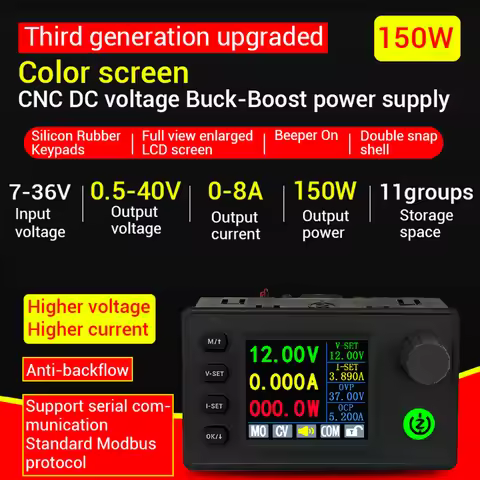 Color Screen CNC DC Lift Voltage Adjustable Voltage Regulator DC 7-36 0-8A 150W CC CV Charging Modul