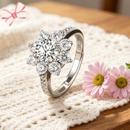 Sunflower Halo Moissanite Engagement Ring, 1ct Round Cut Promise Ring, Wedding Band for Women