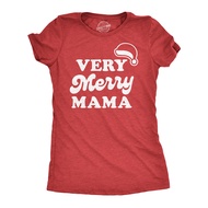 Crazy Dog T-Shirts Womens Very Merry Mama Tshirt Cute Christmas Santa Hat Holiday Party Tee for Mom