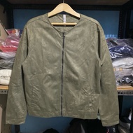 HIJAU Zara Man Suede Collarless Jacket Green Size L 64x54