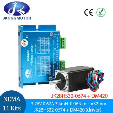 Jkongmotor Nema11 Stepper Motor Kit Hybrid Stepping Motor 2 Phase 0.67A 6Ncm 28x32mm + DM420 for DIY