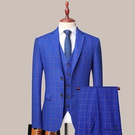 GUKENRO 3PCS Suit Set For Men Plaid Pattern Korean Business Office Formal Evening Dinner Classical C