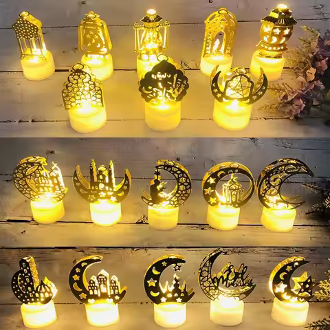 Ramadan Decoration Eid Mubarak Iron Candle LED Light Ornament Islam Muslim House Party Decoration Gi