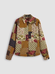 Cider Woven Floral Colorblock Patchy Shirt