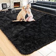 Noahas Fluffy Black Rug for Living Room,6x9 Area Rugs,Thick Plush Shag Rug,Big Fuzzy Carpet,Comfy Ki