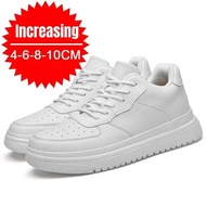 PDEP New Height Increasing Shoes for Men 10cm Invisible Elevator Sneakers White Leathe Sport Zapatil