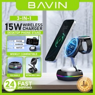 BAVIN PC1199 3in1 Magnetic Wireless Charger 15W Type-C Input & Foldable Stand for Phone Watch Earbud