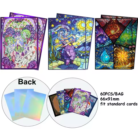 60PCS 66x91mm Holographic Glass Shattered laser Card Sleeves Shining Game Card Protective Cover for 