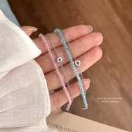S999 Solid Silver Bracelet with Prasiolite Sugar Cube | Gelang | Fashion Layering White Crystal Luck