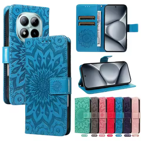 Magnetic Leather Case For Redmi Note 15 14 14S 13 12 12S 11 10 9 8 8T Pro Plus Turbo 4G 5G Red Sunfl