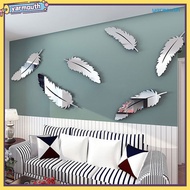 [Yar] 8 Pcs/Set Modern Feather Acrylic Mirror Wall Art Sticker Home Office Decor Gift