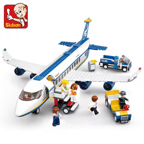 SLUBAN City Aviation Airport Airplane Passenger Plane Bus Classic MOC Figures Model Building Blocks 