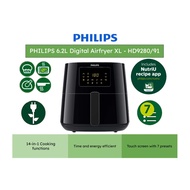 PHILIPS 6.2L Digital Airfryer XL (Essential) 12-in-1 HD9280/91 - Connectivity, Rapid Air, Quick Clean basket, NutriU App