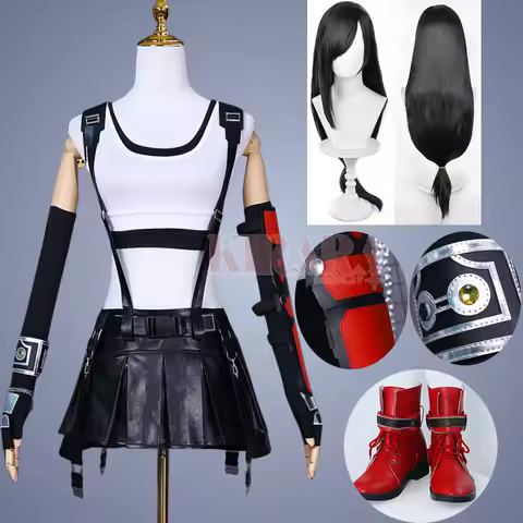 Tifa Lockhart Cosplay Costume Tifa Cosplay Wig Shoes Boots for Game FF7 Women Role Play Carnival Out