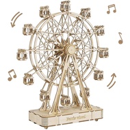 new Robotime DIY Rotatable 3d Wooden Puzzle Music Box Ferris Wheel For Gifts