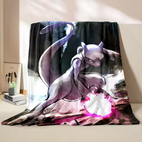 Pokemon-Mewtwo Cartoon Anime Printed Soft Fluffy Throw Blanket Air Condition Sleeping Cover Bedding 