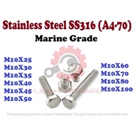 SUS 316 - M10 Hex Bolt Hex Screw DIN933 Hexagon Head Screw Outer Hex Stainless Steel A4