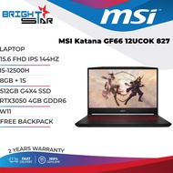 MSI Katana GF66 12UCOK 827 (15.6 FHD IPS 144HZ / I5-12500H / 8GB + 1S / 512GB G4X4 SSD / RTX3050 4GB GDDR6 / W11 / 2YR)