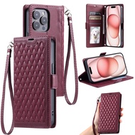 Network lattice flip case for Samsung Galaxy S25 S24 S22 Ultra Plus FE Edge Card slot wallet PU leat
