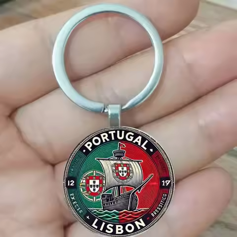 Vintage Lisbon Portuguese Sailing Keychain - Zinc Union Anniversary Gift, Travel Souvenir, Traveler'
